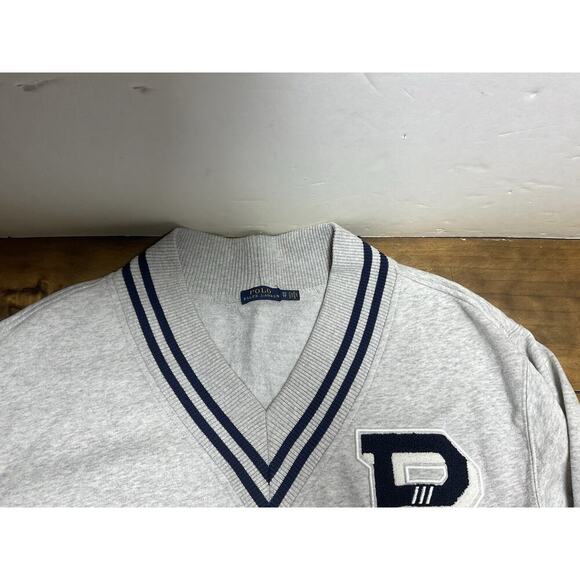 Polo Ralph Lauren V-neck Fleece in Grey Varsity Letterman Sweatshirt Dress XS - Picture 5 of 11